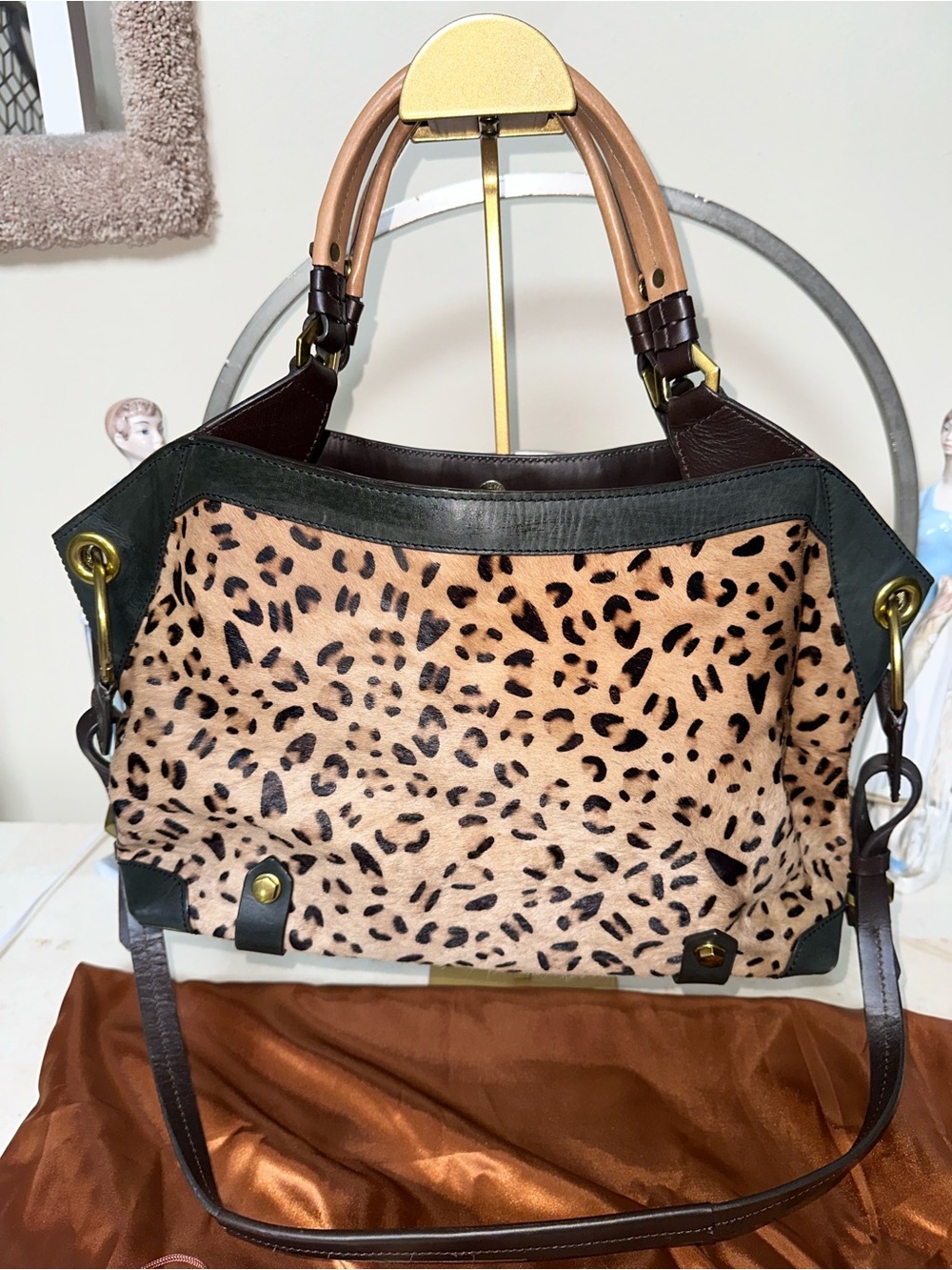 orYANY Leopard Print Leather Tote Bag with Dark Trim